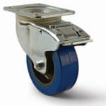 4" Soft Rubber Blue Swivel Caster with Total Lock Brake